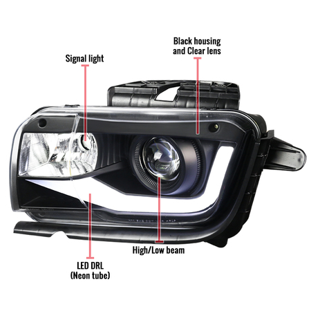 Spec-D Tuning 10-13 Chevrolet Camaro Projector Headlight Glossy Black LHP-CMR10JM-TM